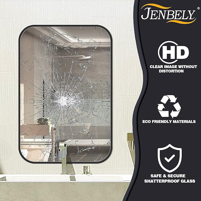 24x36 Inch Black Wall Mirror for Bathroom, Brushed Metal Framed Mirror - Image 5