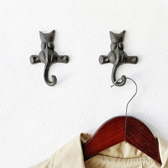 Rustic Cat-Shaped Decorative Wall Hook Rack Hangers - Image 5