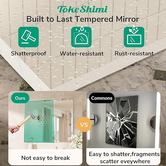 TokeShimi 60x36 Frameless Beveled Bathroom Mirror Rectangle, Tempered Rectangle - Image 3