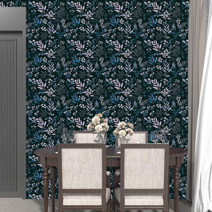Laatse Vintage Wallpaper Peel and Stick Dark Floral Wallpaper 17.5'' x 393'' - Image 5