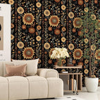Boho Dark Floral Peel and Stick Wallpaper, Vintage Black Brown Flower Pattern - Image 4
