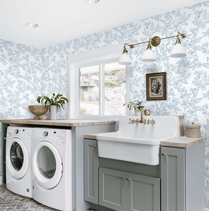 Ismoon Floral Wallpaper Peel and Stick Blue and White Contact Paper Vintage - Image 6
