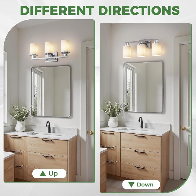 DORESshop 17 Inch Bathroom Light Fixtures, 3-Light Nickel Bathroom Lighting - Image 7