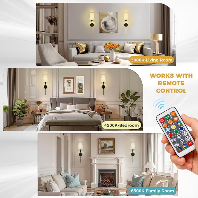 DORESshop Battery Operated Wall Sconce Set of 2, Wireless Wall Light Easy to - Image 5