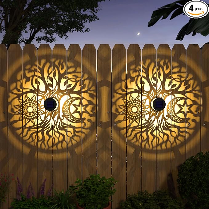 gardencave 4 Pack Solar Fence Lights Metal Solar Powered Outdoor Wall Deck Step by gardencave