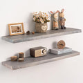 Live Edge Floating Shelves Set of 2, 36 Inch Solid Elm Wood Wall Shelves by Unknown