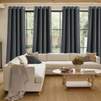 NICETOWN Charcoal Gray Faux Linen Room Darkening Rod Pocket Curtains 63 inch - Image 4