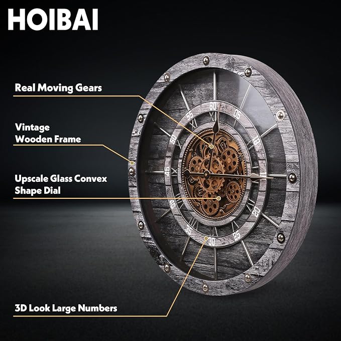 HOIBAI Wall Clock, 27 Inch Moving Gears Clock Large Wall Clock - Image 3