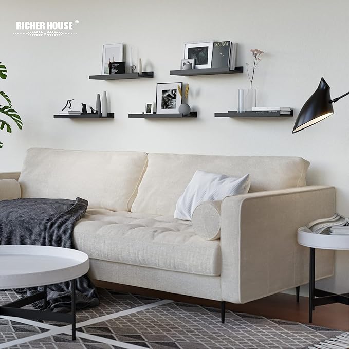 RICHER HOUSE 5 Set Floating Wall Mounted Shelves, Modern Picture Ledge Shelf - Image 5