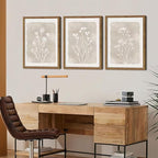 Framed Boho Botanical Flower Wall Art Set of 3, Vintage Minimalist Neutral - Image 2