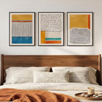 Framed Abstract Mid Century Modern Wall Art Bedroom, 3 Piece Colorful Bright by Cuspin