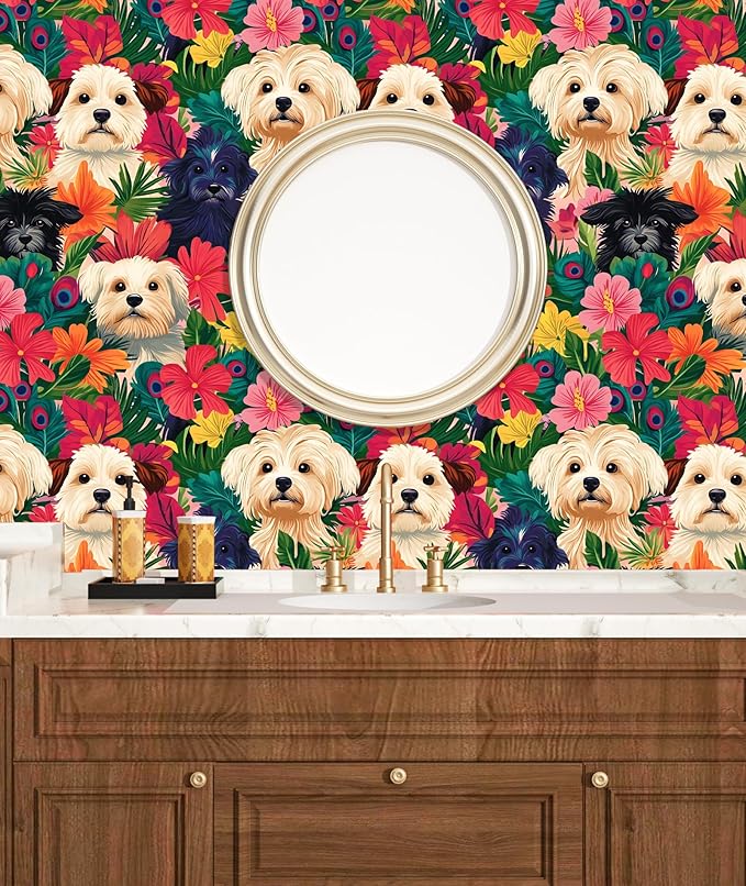 BOKEBEVE Colorful Wallpaper Peel and Stick Dogs Contact Paper Vibrant Bright - Image 2