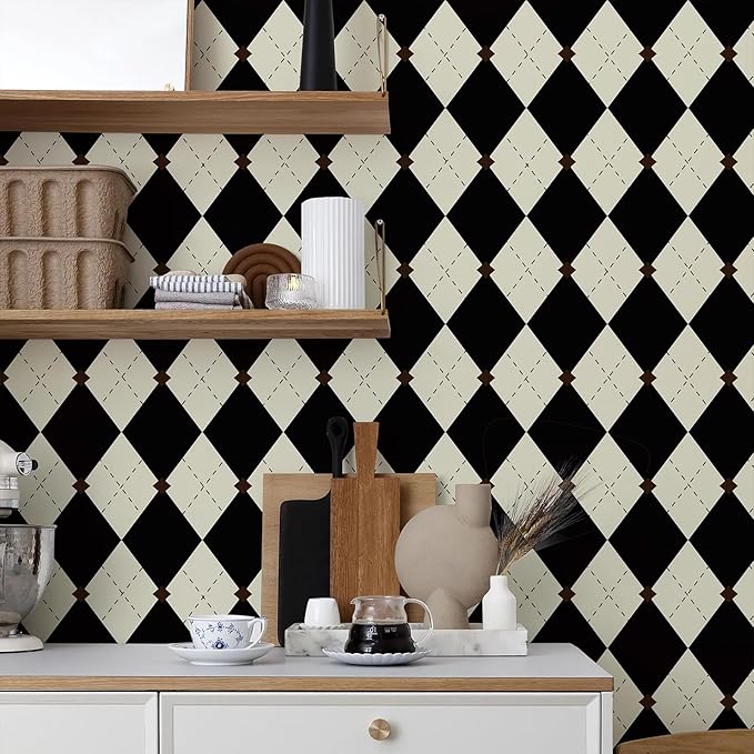 Simon&Siff Retro Peel and Stick Wallpaper Black and White Cream Wallpaper - Image 5