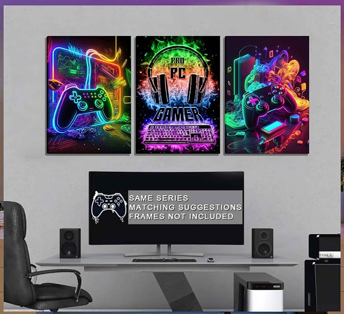 PPV 3Pcs Cool Gaming Wall Art Retro Video Gamer watercolor Posters Pictures - Image 5