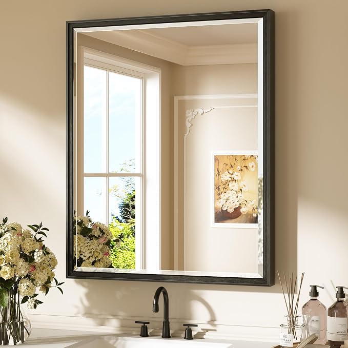 Keonjinn 30" x 36" Black Bathroom Vanity Mirror, Brushed Black Mirrors by Keonjinn