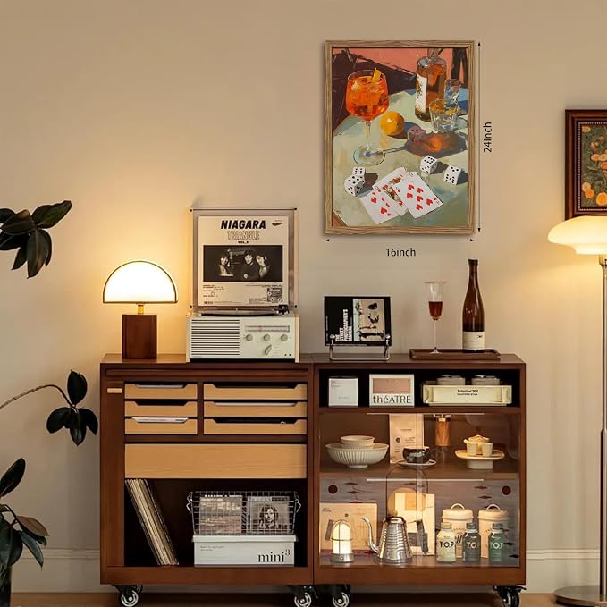 Vintage Framed Cocktail Canvas Wall Art, Retro Dice and Cards Poster Print - Image 3