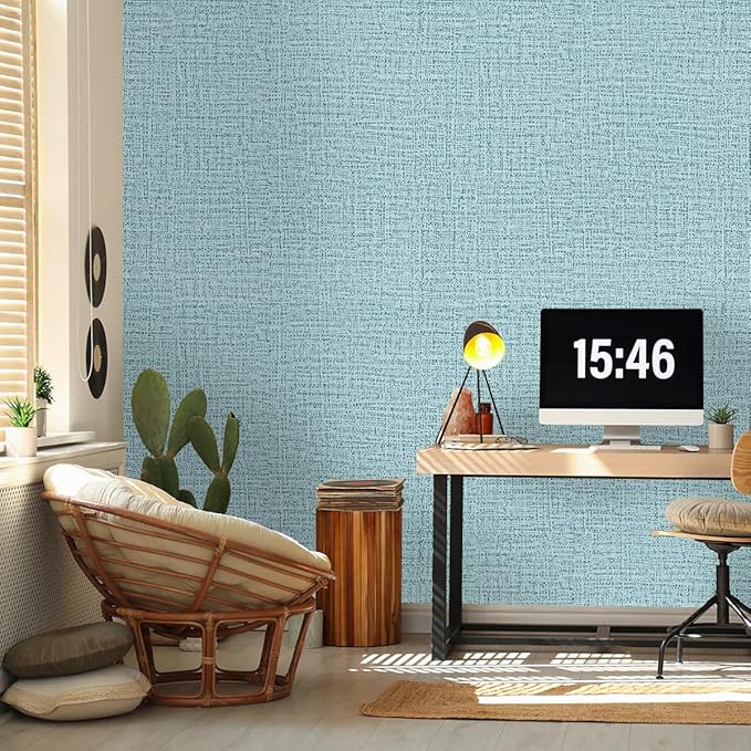 Teal Wallpaper Grasscloth Peel and Stick Wallpaper 17.7inch x 393.7inch Teal - Image 4