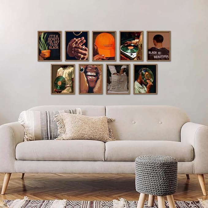 Black Culture Wall Art Set of 9, Living Room, Neutral Color Home Decor - Image 5