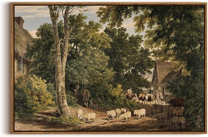 InSimSea Framed Canvas Wall Art Vintage Decor, Room Decor Classical Countryside by InSimSeaArt