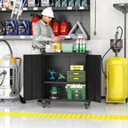 Metal Storage Cabinet with Wheels, Lockable Garage Storage Cabinet with Doors - Image 5
