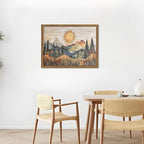 Framed Boho Sun Canvas Wall Art, Modern Abstract Mountain Landscape Painting - Image 7