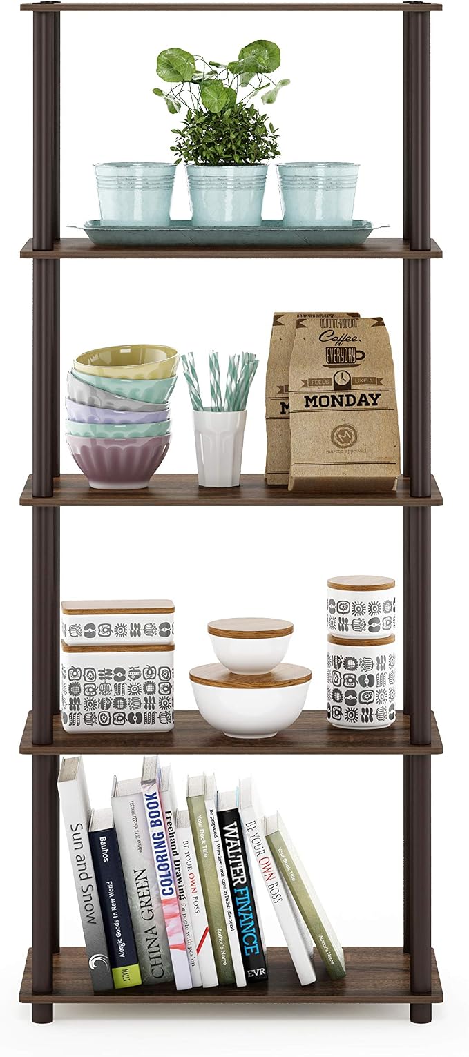 Furinno TURN-N-TUBE Storage Shelves, 5-Tier Book Shelf, Corner Shelf, Toolless - Image 4