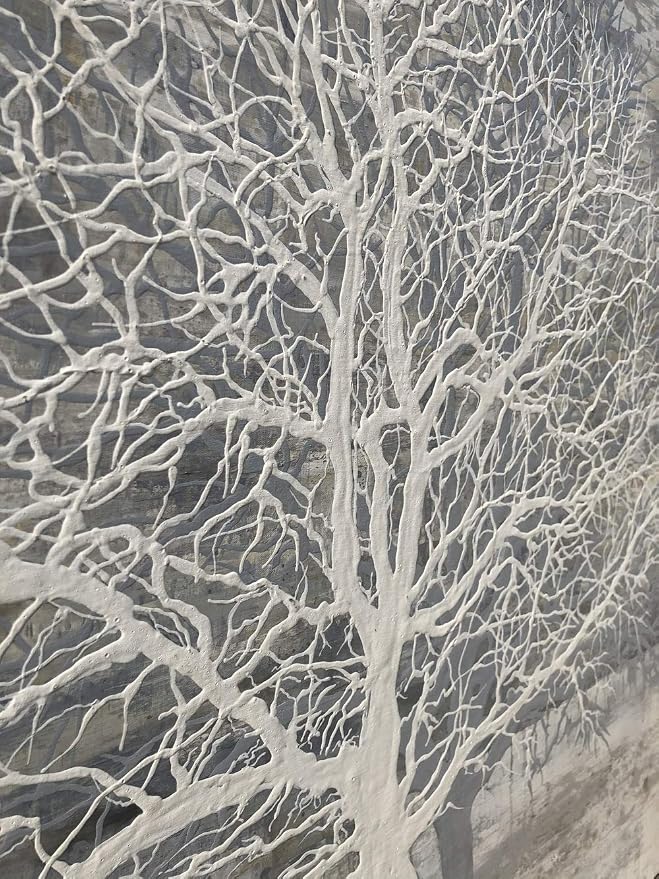 Yihui Arts Tree Of Life Canvas Wall Art Hand Painted Grey White Beige Paintings - Image 3