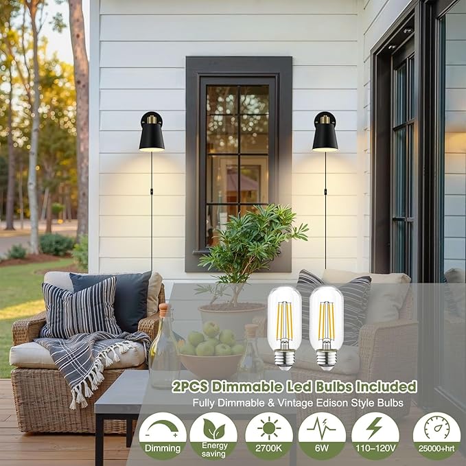 Lomoky Plug in Wall Sconces Set of 2, Dimmable Wall Lights - Image 6