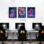 BGFCE Cool Soccer Gaming Wall Art Posters Set of 3, Neon Video Gamer Canvas - Image 3