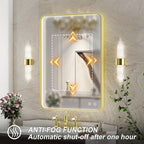 20X28 Inch Framed LED Lighted Bathroom Mirror, Wall Mounted Gold Metal Vanity - Image 4