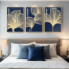 Framed Modern Luxury Wall Art for Living Room, Large Navy Blue and Gold Ginkgo - Image 3