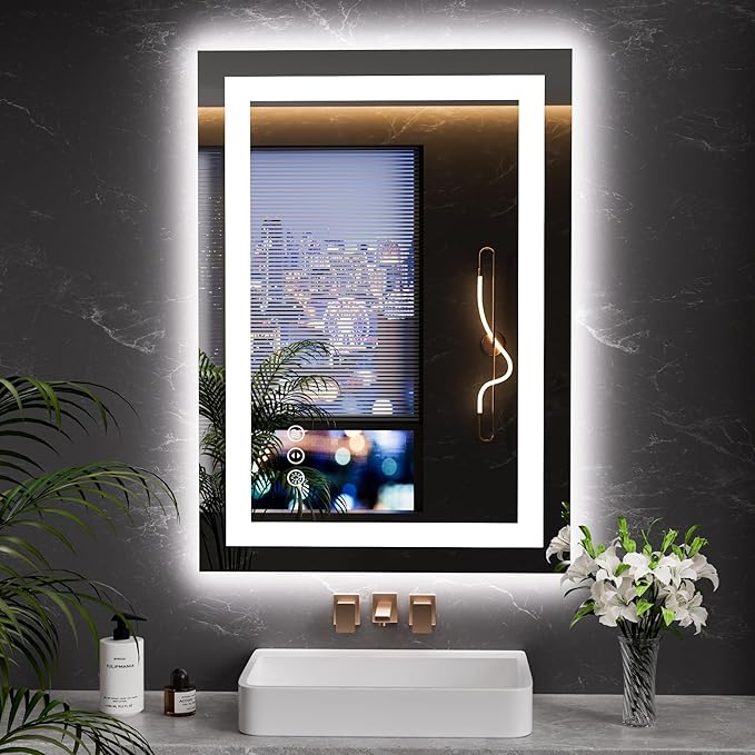 LOAAO 20"x28" LED Mirror for Bathroom, Lighted Bathroom Mirror by LOAAO