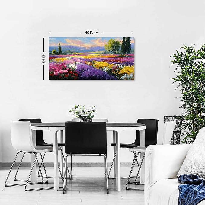 Abstract Colorful Flower Field Wall Art Vintage Wildflower Pictures Wall Decor - Image 2