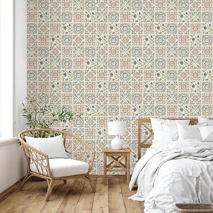 Wudnaye Bohemian Wallpaper Peel and Stick Faux Tile Contact Paper 17”×196” Tile - Image 3