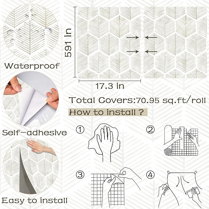 Modern Peel and Stick Wallpaper 17.3''×591'' Self Adhesive Wallpaper Boho - Image 3