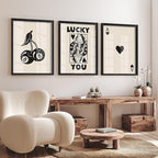 Heiple Framed Set of 3 Poker Wall Art Lucky You Poster, Trendy Retro Print Wall - Image 3