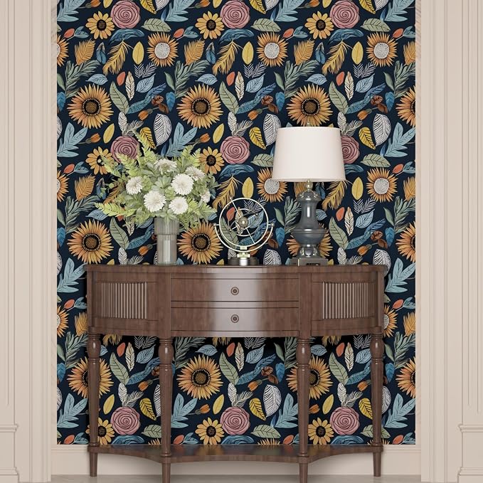 Blue Wallpaper Peel and Stick, Vintage Boho Floral Contact Paper, 17.5" x - Image 6