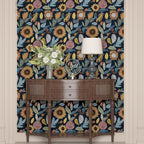Blue Wallpaper Peel and Stick, Vintage Boho Floral Contact Paper, 17.5" x - Image 6