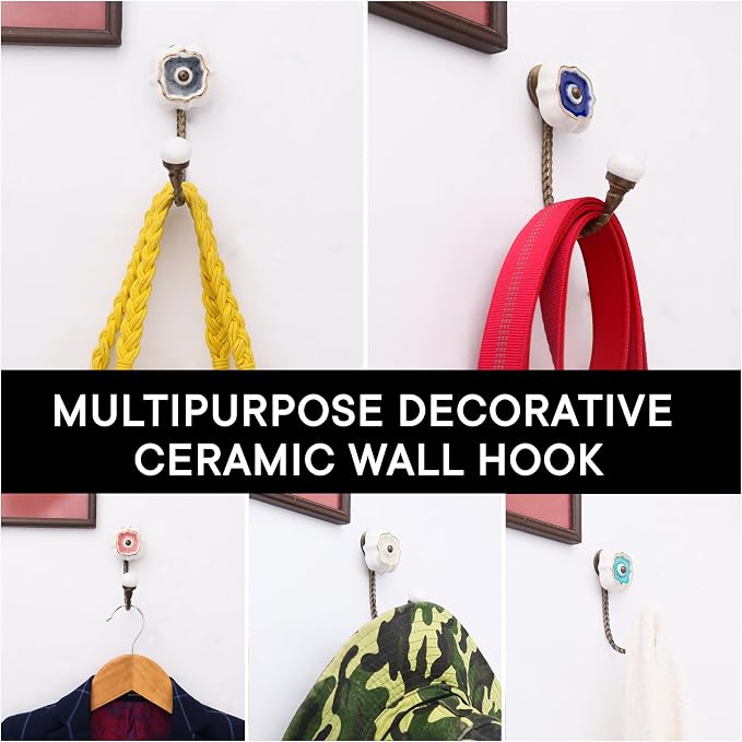Indian Shelf Pack of 6 Ceramic Wall Hooks - Image 5