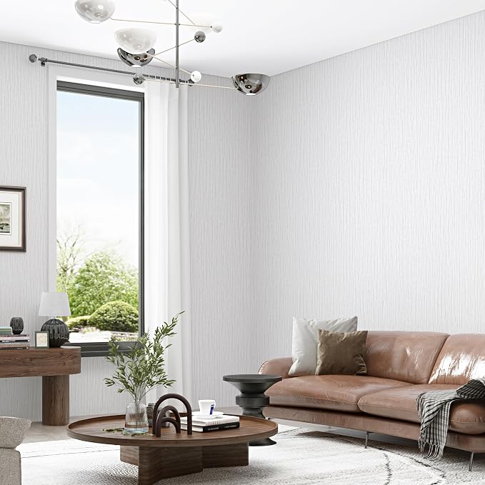 Grasscloth Peel and Stick Wallpaper 20.8"x394" Light Gray Thick Fabric Textured - Image 6