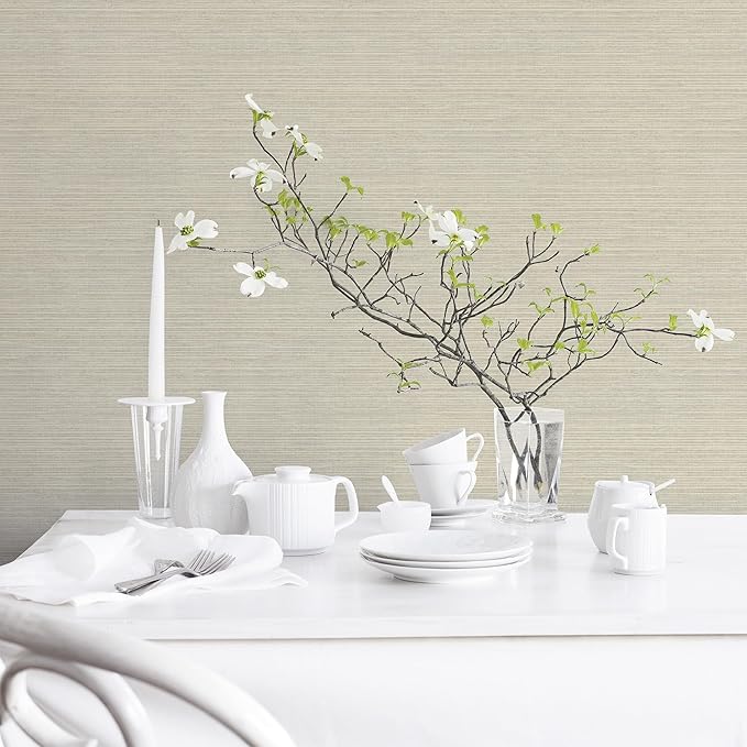 Norwall Imitation Grasscloth Wallpaper in Taupe - Image 2