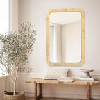 PERFNIQUE Rattan Mirror, Decorative Wall Nursery Decor, Rustic Farmhouse - Image 3