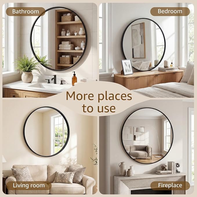 DUMOS 28 Inch Round Wall Mirror, Bathroom Mirror - Image 6