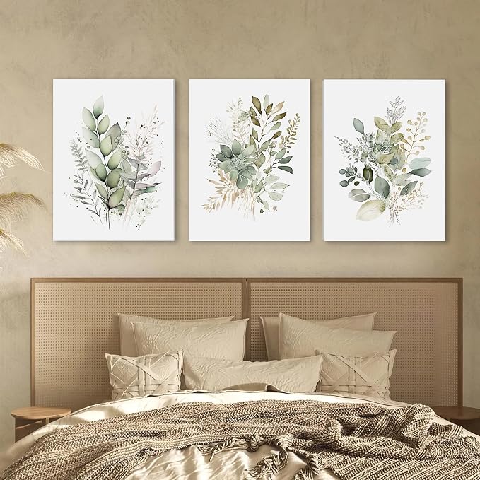 WRFON UnFramed Sage Green Botanical Wall Art Set of 3, Watercolor Eucalyptus & - Image 3