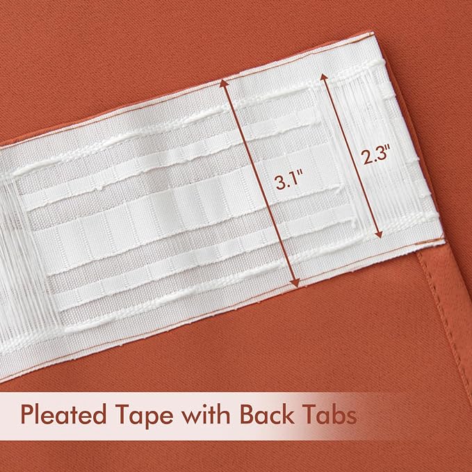 MIULEE Back Tab Burnt Orange Blackout Curtains 96 Inch Long 2 Panels Set - Image 4