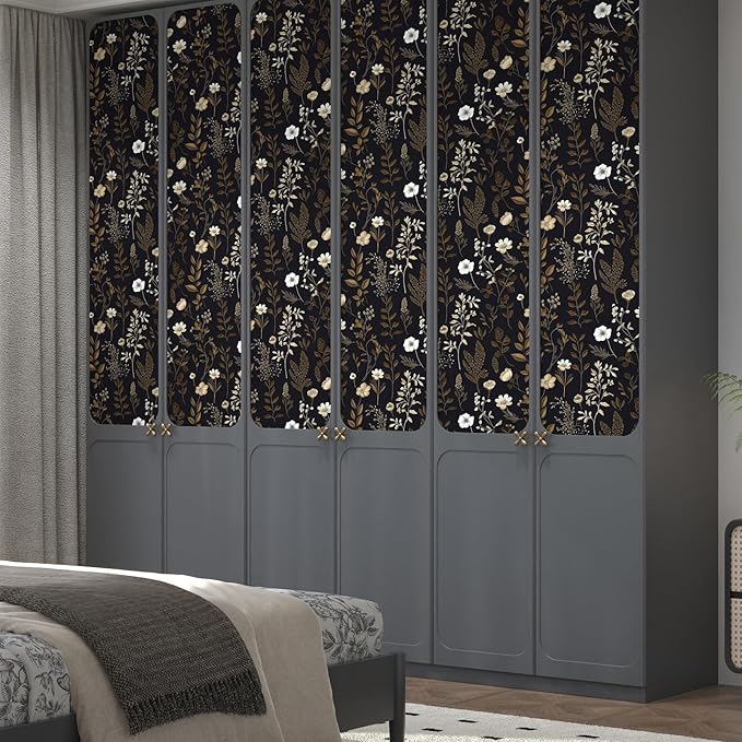 Extra Long Moody Floral Wallpaper Peel and Stick, 17.5In x 393In Black Dark - Image 5