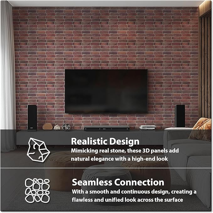 CONCORD WALLCOVERINGS ™ 3D Red Faux Brick Wall Panels - Image 3