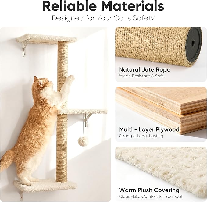 FUKUMARU Cat Wall Shelves, Stable & Safe 5 in 1 Cat Walls Furniture Set - Image 3