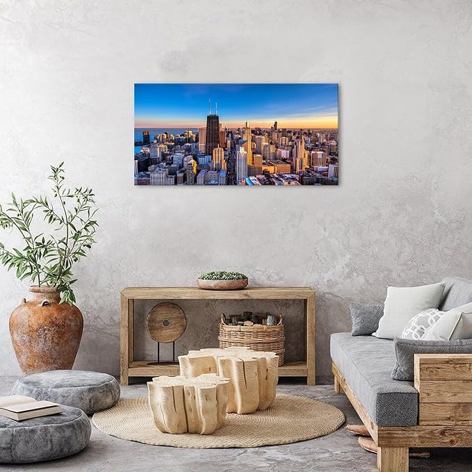 AIYISU Sunset Chicago Wall Art USA City Wall Decor Chicago Skyline Picture - Image 3
