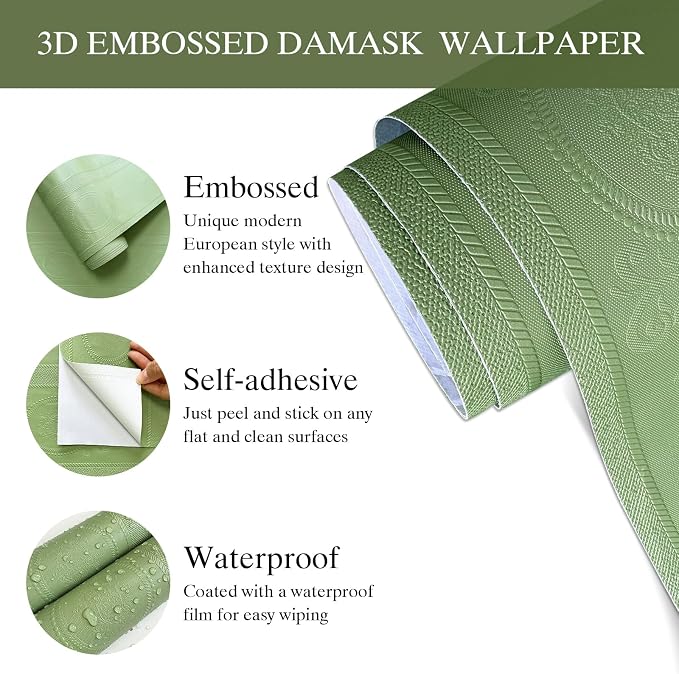 JiffDiff Wallpaper Peel and Stick Textured, 3D Embossed Wall Paper Stick on - Image 6